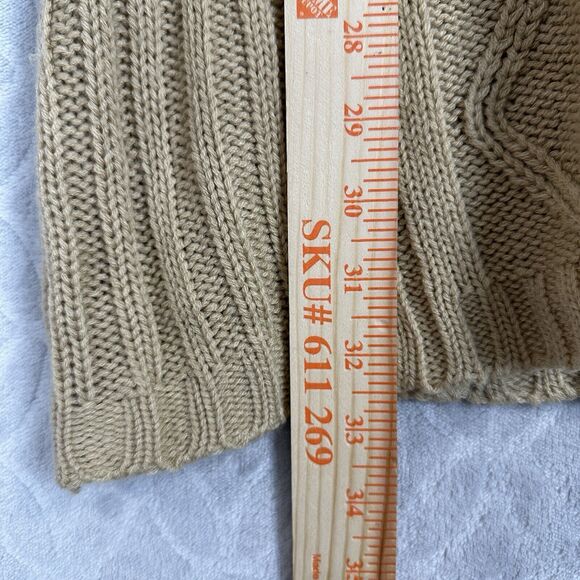 Y2K Hooded Sweater Vest Womens Small Tan Faux Fur Trim Toggle Chunky Penny Lane - Picture 10 of 11